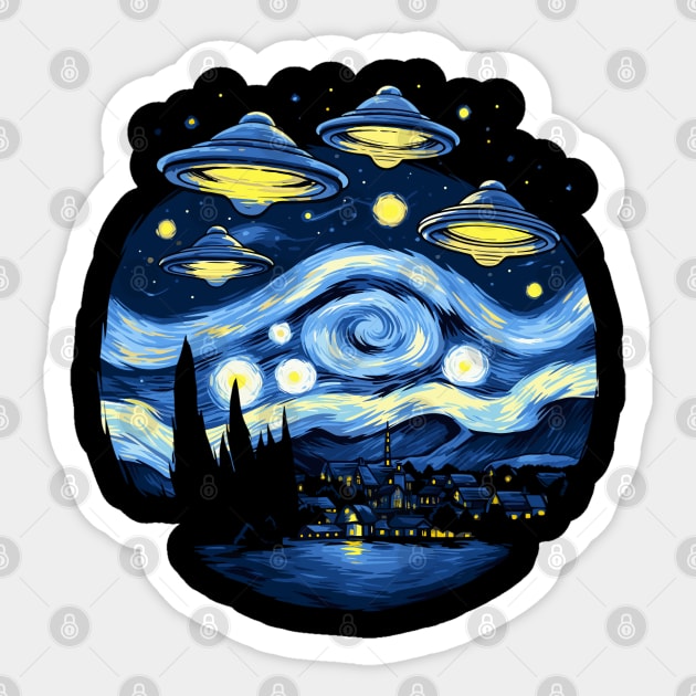 Starry Night UFO Alien Gifts Men Women Kids Funny Alien Sticker by KsuAnn